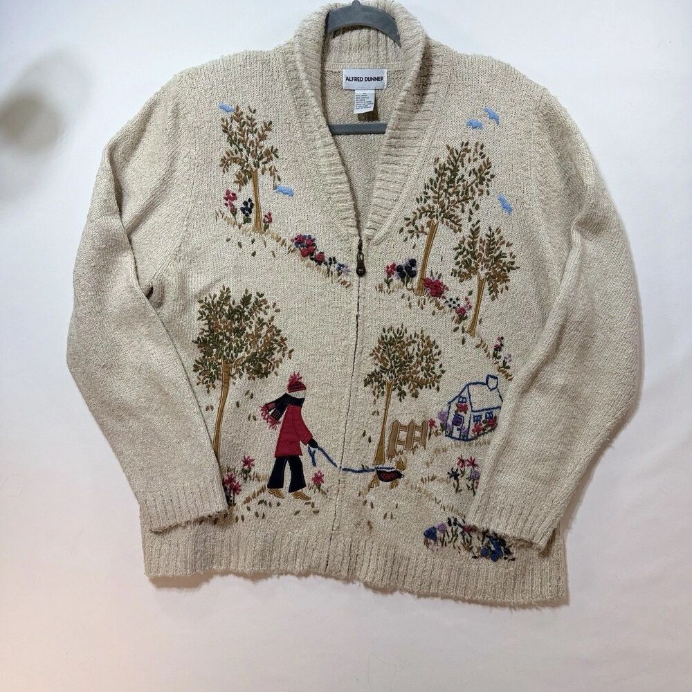 Vintage  Winter Scenic Cardigan Sweater Alfred Dunner
